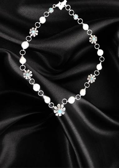 Amazonite and Pearl Silver Flower Necklace